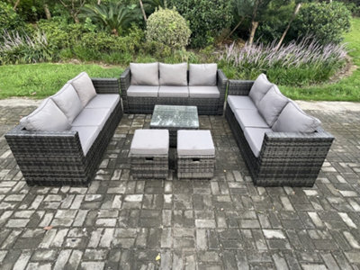 Fimous Outdoor Rattan Garden Furniture Set 11 Seater Patio Lounge Sofa Set With Square Coffee Table 2 Small Footstool - image 1