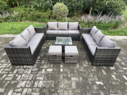 Fimous Outdoor Rattan Garden Furniture Set 11 Seater Patio Lounge Sofa Set With Square Coffee Table 2 Small Footstool - thumbnail 2