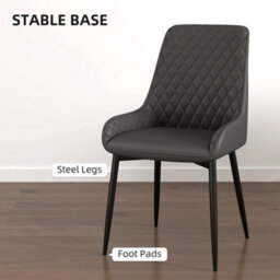 Homcom Set Of 4 Quilted Pu Leather Dining Chairs W/ Metal Frame 4 Legs Grey - thumbnail 6
