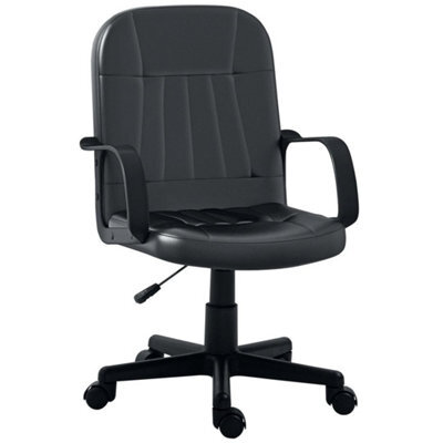 Pu Leather Office Chair Swivel Mid-Back Computer Desk Chair, Black - image 1