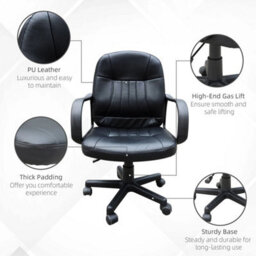 Pu Leather Office Chair Swivel Mid-Back Computer Desk Chair, Black - thumbnail 3