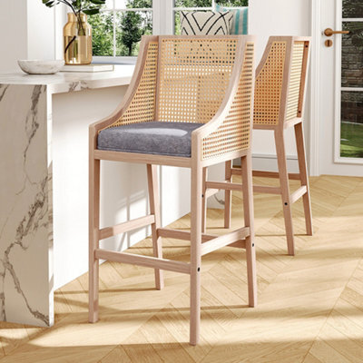 Thehotsale 109Cm H Set Of 2 Upholstered Rattan Bar Stools With Wood Frame And Cushion Counter High Stools - image 1