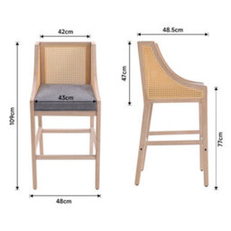 Thehotsale 109Cm H Set Of 2 Upholstered Rattan Bar Stools With Wood Frame And Cushion Counter High Stools - thumbnail 8