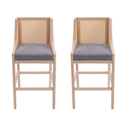 Thehotsale 109Cm H Set Of 2 Upholstered Rattan Bar Stools With Wood Frame And Cushion Counter High Stools - thumbnail 3