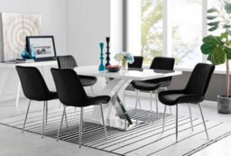 Furniturebox Atlanta White High Gloss And Chrome 6 Seater Dining Table With Statement X Shaped Legs And 6 Black Velvet Pesaro Chairs - thumbnail 1