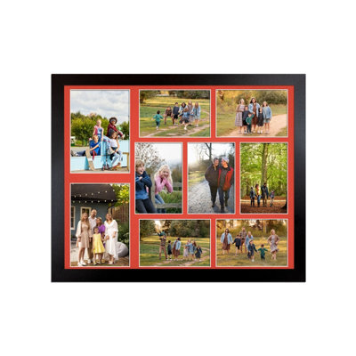 AK Frames 20X16 Black Sleek Multi Photo Frame With Poppy Red Mount - Holds 9 Apertures (2X) 7X5, (7X) 6X4 Photos - image 1