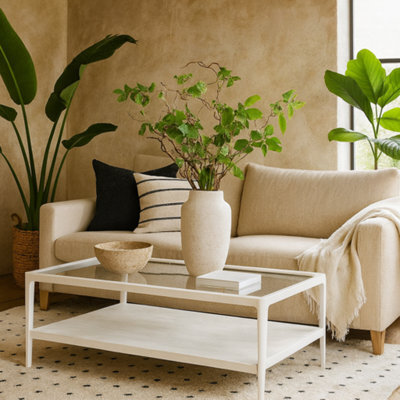 Wyld Haus San Senastian White Wood And Glass Coffee Table With Lower Shelf - image 1