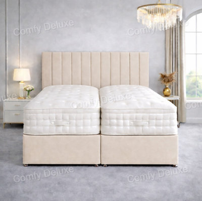 Comfy Deluxe 5Ft Kingsize Zip Link 6X3 Length Cream Plush Divan Bed Full Set 4 Drawers - image 1
