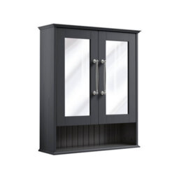 Homestylestore 650 X 750mm Black Grey Wall Mounted Mirrored Door Bathroom Cabinet And Chrome T Bar Handles - thumbnail 1