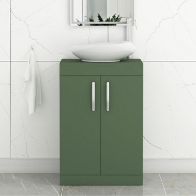 Royal Bathrooms Turin 500mm Freestanding Bathroom Vanity Unit With Sink 2 Door Matt Green & Nova Countertop Basin - image 1