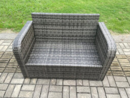 Fimous Wicker Pe Rattan Sofa Outdoor Garden Furniture Set With Rectangular Dining Table Big Footstool Dark Grey Mixed - thumbnail 5
