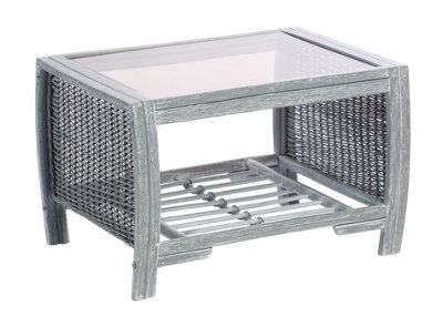 Desser Turin Grey Rattan Coffee Table With Glass Top Table Real Cane Natural Rattan Wicker Tea Table - H46Cm X W73Cm X D52Cm - image 1