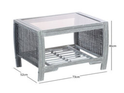 Desser Turin Grey Rattan Coffee Table With Glass Top Table Real Cane Natural Rattan Wicker Tea Table - H46Cm X W73Cm X D52Cm - thumbnail 2