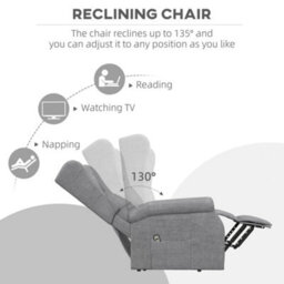 Homcom Electric Rise Linen Fabric Recliner Armchair Power W/ Remote Control Grey - thumbnail 5