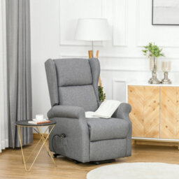 Homcom Electric Rise Linen Fabric Recliner Armchair Power W/ Remote Control Grey