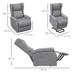 Homcom Electric Rise Linen Fabric Recliner Armchair Power W/ Remote Control Grey - thumbnail 3
