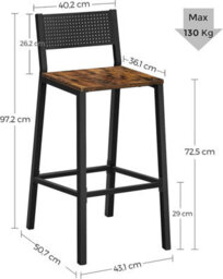 Songmics Vasagle Breakfast Kitchen Bar Stool Set Of 2, Counter Chairs, For Kitchen, Dining Room, Office, Industrial Style, Rustic Brown - thumbnail 9