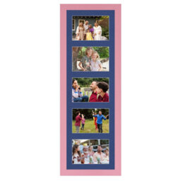 AK Frames 26X8 Pastel Pink Modern Multi Photo Frame With Blue Mount - Holds 5 Apertures (5X) 6X4 Photos - thumbnail 1