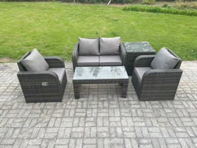 Fimous Rattan Lounge Sofa Set Outdoor Garden Furniture Set With Rectangular Coffee Table Love Sofa Side Table Dark Grey Mixed - image 1