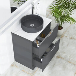 Royal Bathrooms Evora 700mm Graphite Grey Fluted Floor Standing Countertop Vanity Unit 2 Drawer With Art Round Basin - thumbnail 3