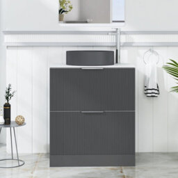 Royal Bathrooms Evora 700mm Graphite Grey Fluted Floor Standing Countertop Vanity Unit 2 Drawer With Art Round Basin - thumbnail 1