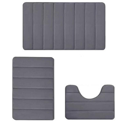 Grey Memory Foam Bath Mat Non-Slip Quick Dry Bathroom Rug With Super Absorbent Coral Velvet Surface & Anti-Skid Base - image 1