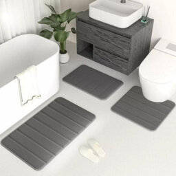 Grey Memory Foam Bath Mat Non-Slip Quick Dry Bathroom Rug With Super Absorbent Coral Velvet Surface & Anti-Skid Base - thumbnail 5