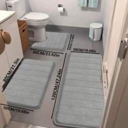 Grey Memory Foam Bath Mat Non-Slip Quick Dry Bathroom Rug With Super Absorbent Coral Velvet Surface & Anti-Skid Base - thumbnail 4