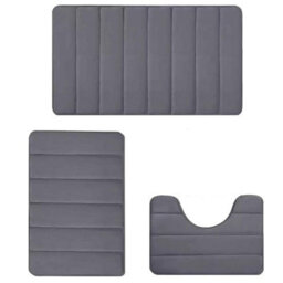 Grey Memory Foam Bath Mat Non-Slip Quick Dry Bathroom Rug With Super Absorbent Coral Velvet Surface & Anti-Skid Base