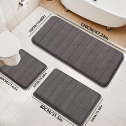 Grey Memory Foam Bath Mat Non-Slip Quick Dry Bathroom Rug With Super Absorbent Coral Velvet Surface & Anti-Skid Base - thumbnail 6