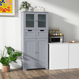 Gainoom Bathroom Grey Storage Cabinet Tall Freestanding Floor Wood Cabinet Storage Organizer - thumbnail 3