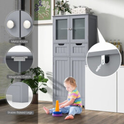 Gainoom Bathroom Grey Storage Cabinet Tall Freestanding Floor Wood Cabinet Storage Organizer - thumbnail 5
