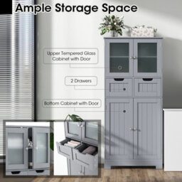 Gainoom Bathroom Grey Storage Cabinet Tall Freestanding Floor Wood Cabinet Storage Organizer - thumbnail 7