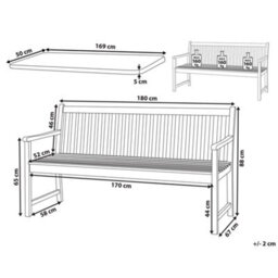 Beliani Garden Bench With Cushion Vivara 180 Cm Certified Acacia Wood Dark Red - thumbnail 3