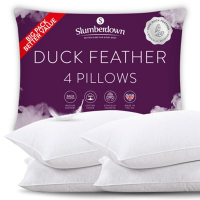 Slumberdown Duck Feather Pillows 4 Pack Hotel Quality Medium Firm Bed Pillow 100% Luxury Cotton Cover Natural Pillows 48X74Cm - image 1
