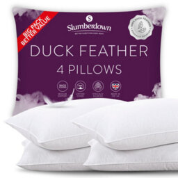 Slumberdown Duck Feather Pillows 4 Pack Hotel Quality Medium Firm Bed Pillow 100% Luxury Cotton Cover Natural Pillows 48X74Cm