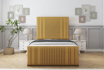 "Sloomy Kingsley Mustard Plush Bed Frame With 50"" Upholstered Headboard 5' King" - image 1