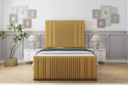 "Sloomy Kingsley Mustard Plush Bed Frame With 50"" Upholstered Headboard 5' King" - thumbnail 1