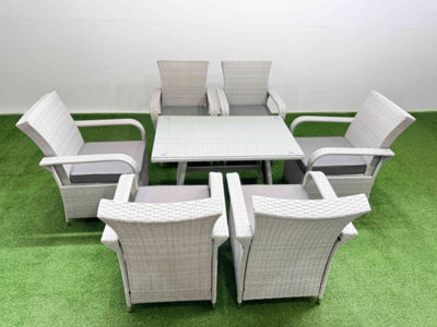 Fimous Outdoor Rattan Garden Furniture Set Patio 6 Chairs Plus Rectangular Dining Table Sets Light Grey Mixed - image 1