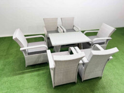 Fimous Outdoor Rattan Garden Furniture Set Patio 6 Chairs Plus Rectangular Dining Table Sets Light Grey Mixed - thumbnail 2