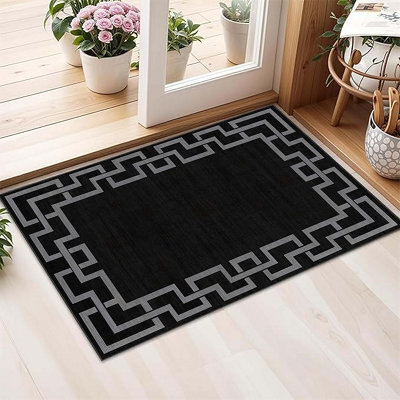 Oxford Homeware Printed Rug, Non-Slip Pet Friendly, Area Rugs And Floor Rug, (Nico Black, 40X60Cm)