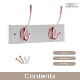 Keypak Victorian 2 Hook Wall-Mount Wooden Coat Rack, 22.5Cm - Dove Bloc With Rose Hooks - Fixings Included - thumbnail 4