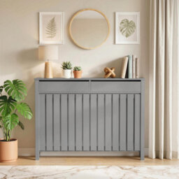 Homcom Large Radiator Cover With Drawers And Vertical Slats 119 X 19 X 93 Cm - thumbnail 1