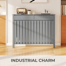 Homcom Large Radiator Cover With Drawers And Vertical Slats 119 X 19 X 93 Cm - thumbnail 5