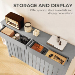 Homcom Large Radiator Cover With Drawers And Vertical Slats 119 X 19 X 93 Cm - thumbnail 4