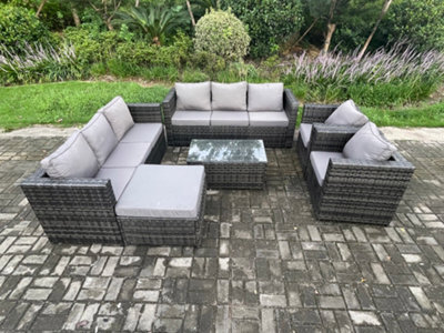 Fimous Outdoor Lounge Sofa Set Wicker Pe Rattan Garden Furniture Set With 2 Armchair Coffee Table Big Footstool Dark Grey Mixed - image 1