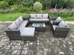 Fimous Outdoor Lounge Sofa Set Wicker Pe Rattan Garden Furniture Set With 2 Armchair Coffee Table Big Footstool Dark Grey Mixed - thumbnail 2