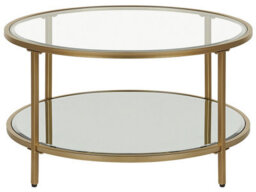 Wyld And Coco Round Coffee Table 70Cm Gold Tempered Glass Top With Mirrored Shelf, Iron Frame - thumbnail 3