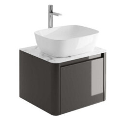 Plum&clay Mayfair Gloss Dark Grey Wall Hung Bathroom Vanity Unit With White Marble Countertop (W)550mm (H)406mm