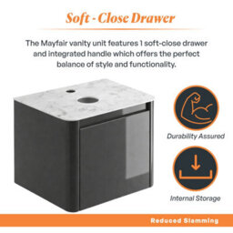 Plum&clay Mayfair Gloss Dark Grey Wall Hung Bathroom Vanity Unit With White Marble Countertop (W)550mm (H)406mm - thumbnail 4